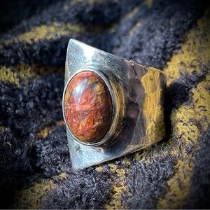 Vintage Sterling Silver Bronzite Hammered Wrap Ring size 8.5
